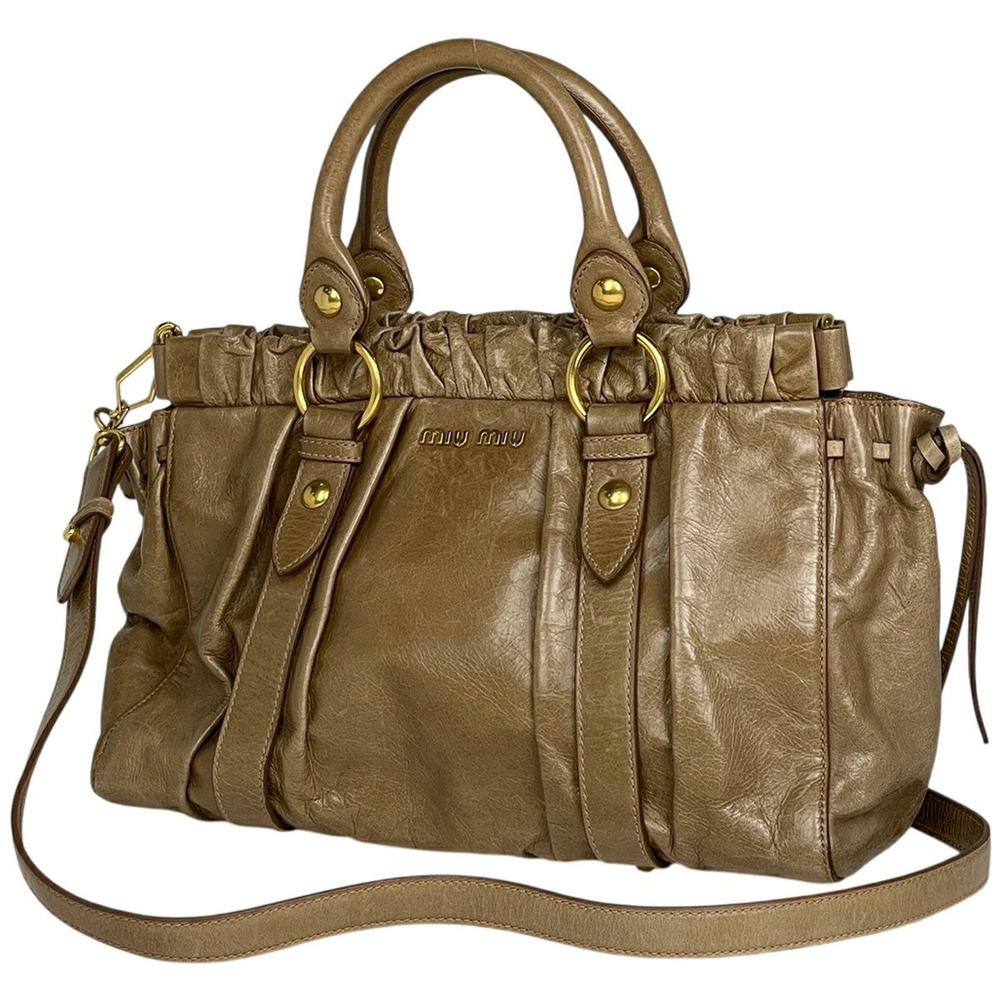 Miu Miu brown Vitello Lux 2way leather handbag gathered